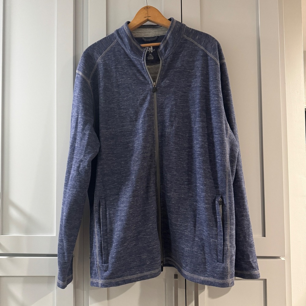 Johnnie-O Willem Full Zip Jacket Mens XL Indigo Heather JMJK2190 Mock Neck‎